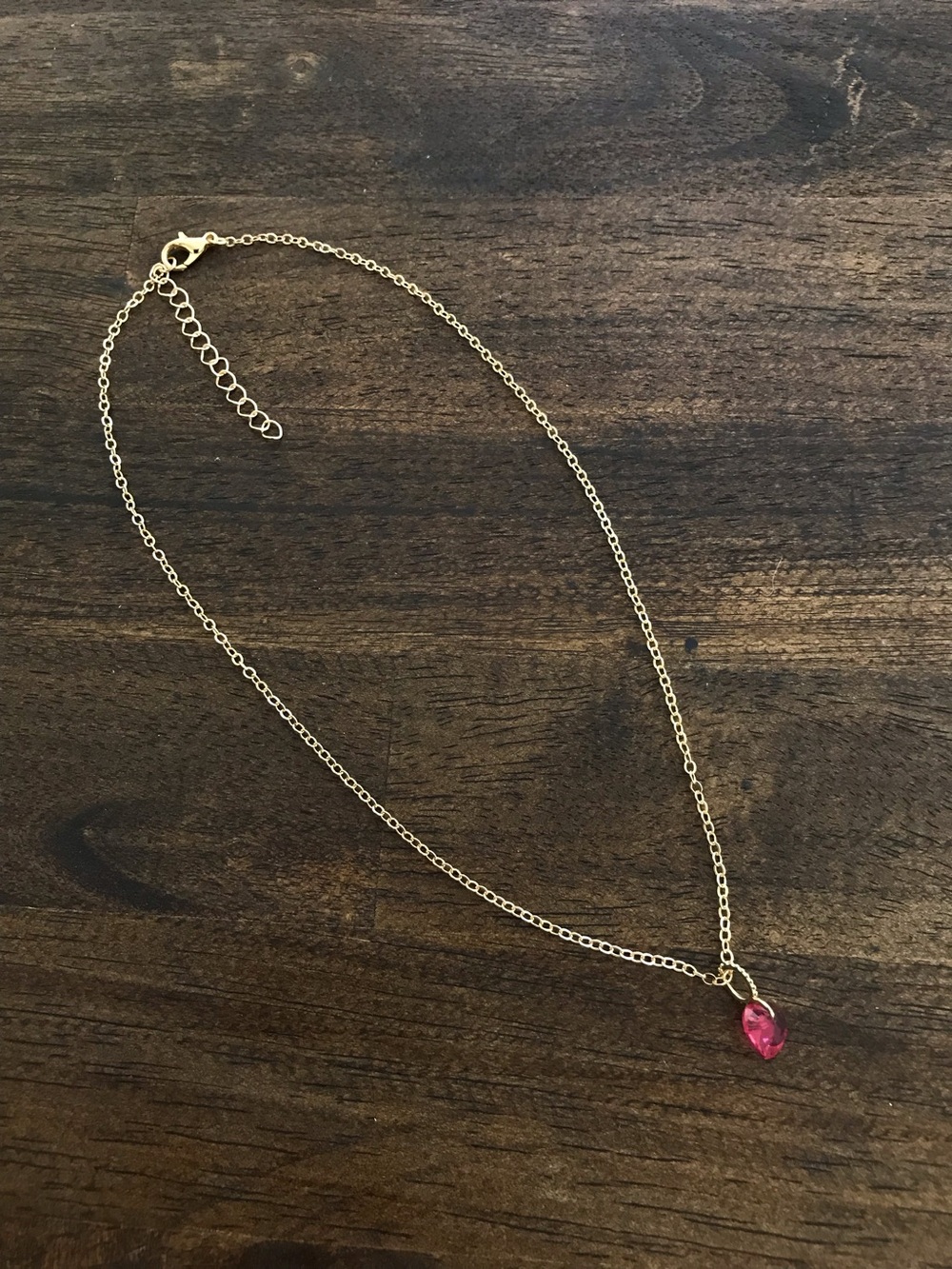Gold Tone Dainty Delicate Chain Necklace Red Heart Pendant 15”